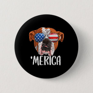 British English Bulldog Dog 4. Juli American F Button