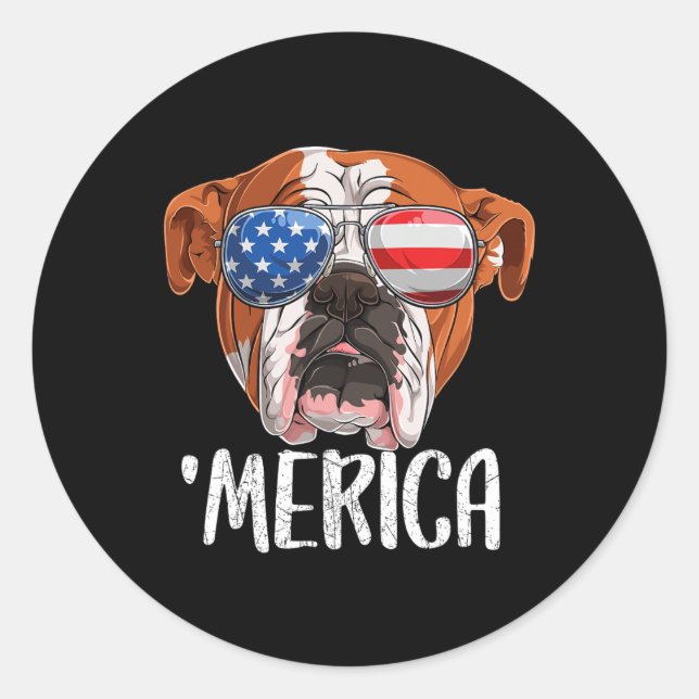 British English Bulldog Dog 4. Juli American F Runder Aufkleber (Vorderseite)