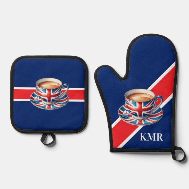 British Flag Ästhetisches Englisch-Teacup Ofenhandschuh & Topflappen-Set (Vorderseite)