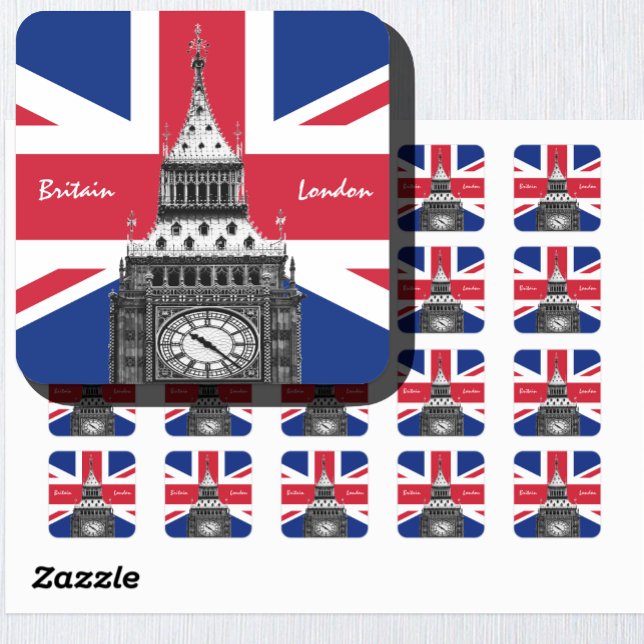 British Flag & Big Ben - London, Großbritannien /S Quadratischer Aufkleber (Von Creator hochgeladen)