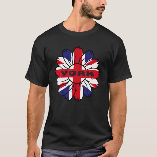 British Flag England Großbritannien Sunflower York T-Shirt (Vorderseite)