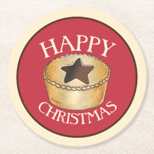 British Food Fruit Mince Pie Happy Christmas Runder Pappuntersetzer