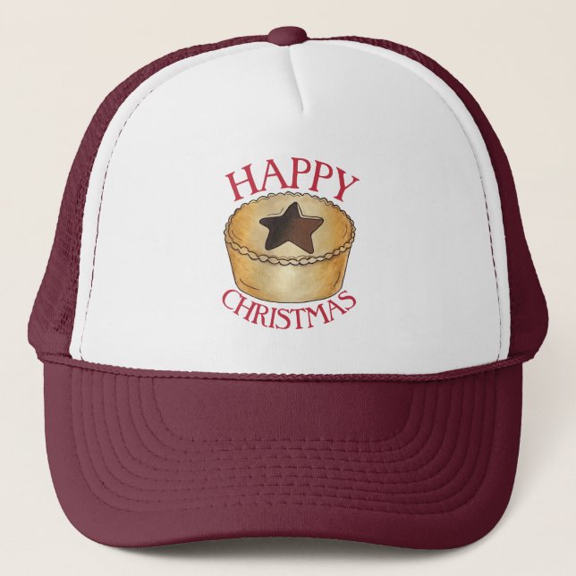 British Food Fruit Mince Pie Happy Christmas Truckerkappe (Vorderseite)