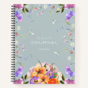 British Garden Mist Blue Bloom Notebook Notizbuch