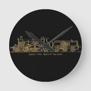 British GWR Steam Train,"The Queen",3041, Black Runde Wanduhr