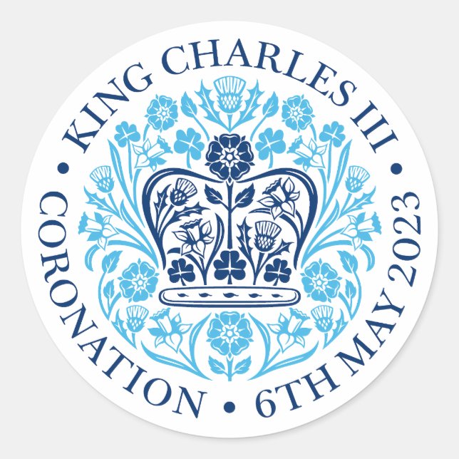 British King III Charles Memorabilia Coronation Runder Aufkleber (Vorderseite)