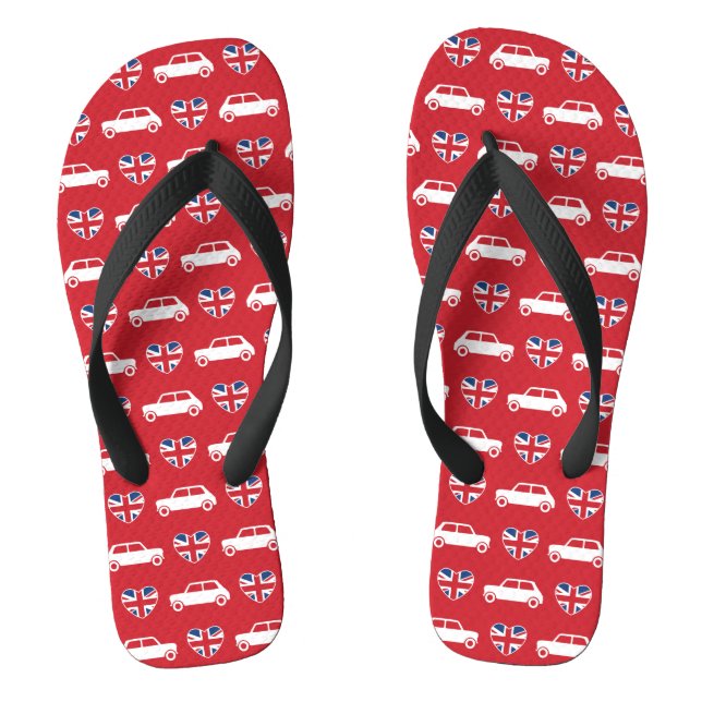 British Mini Cooper Hearts - Red Flip Flops (Fußbett)