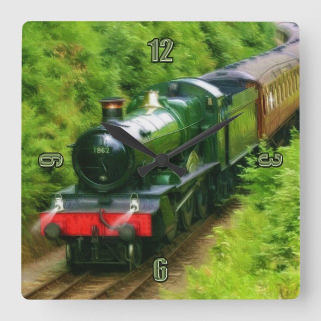 British Railway Steam Train Art V Quadratische Wanduhr (Vorderseite)