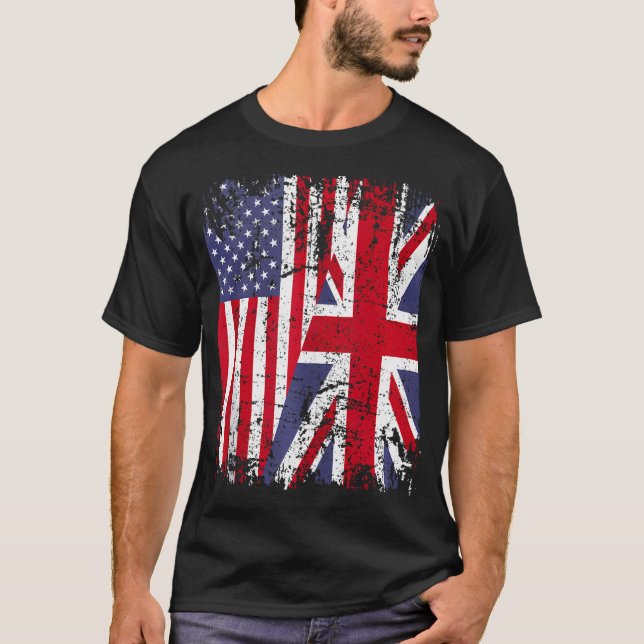 British Roots Half American Flag Großbritannien Gr T-Shirt (Vorderseite)