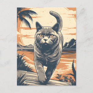 British-Shorthair-Cat an einem tropischen Strand Postkarte