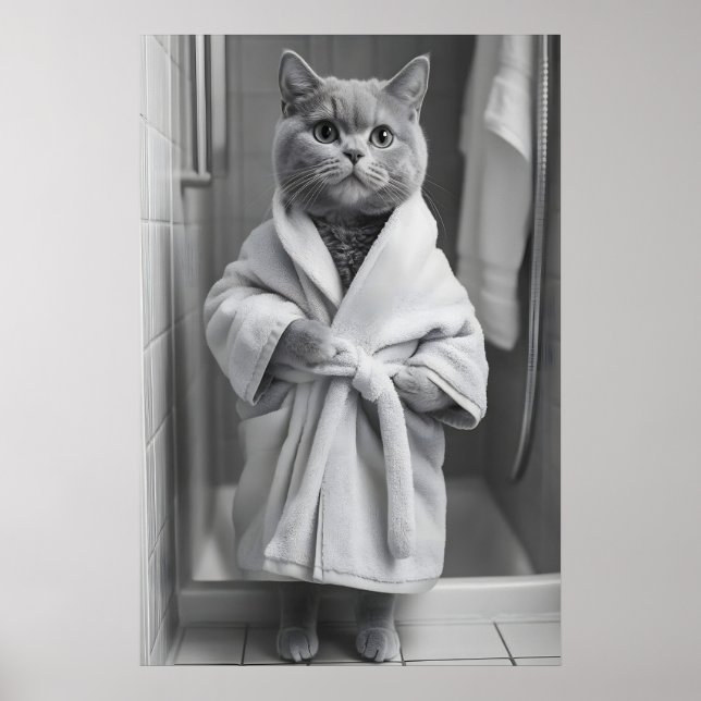 British Shorthair Cat Bathrobe Print, Funny Poster (Vorne)