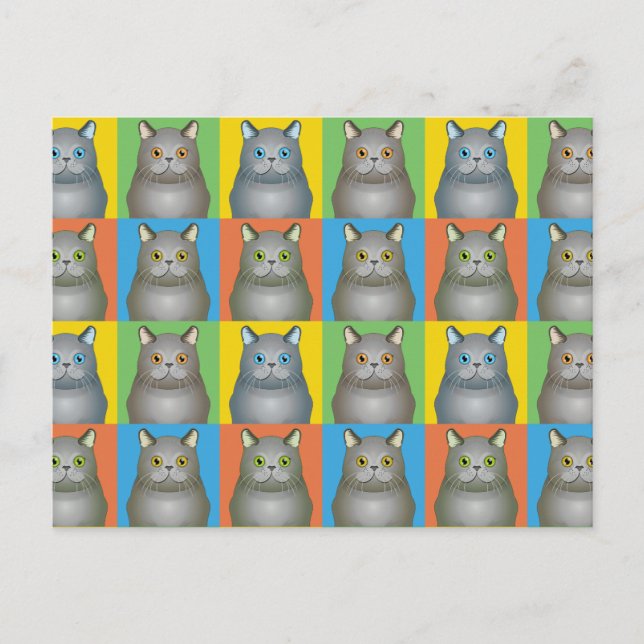 British Shorthair Cat Cartoon Pop-Art Postkarte (Vorderseite)