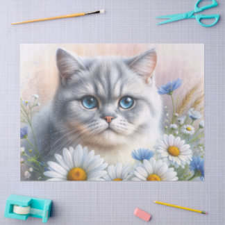 British Shorthair Cat Floral Art Seidenpapier