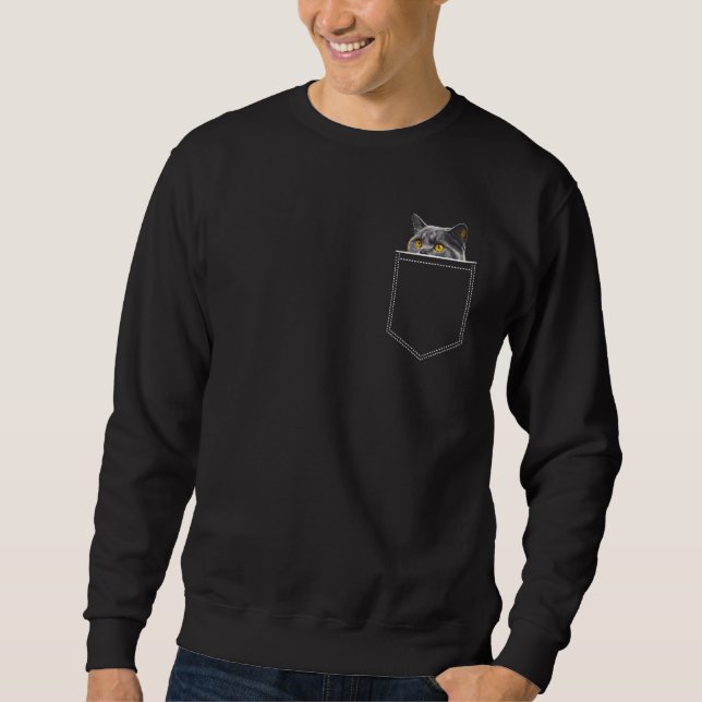 British Shorthair Cat In A Pocket Blue Cats Owner  Sweatshirt (Vorderseite)