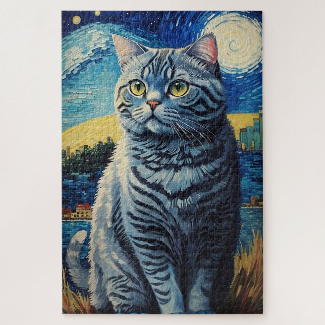 British Shorthair Cat in Starry Night (Vertikal)