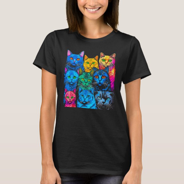 British Shorthair Cat Pop Design T-Shirt (Vorderseite)