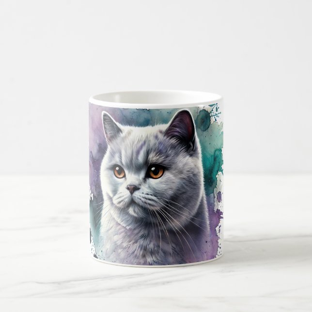 British Shorthair Cat Portrait in Lilac Kaffeetasse (Mittel)