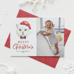 British Shorthair Cat Santa Red Foto Weihnachten<br><div class="desc">Frohe Weihnachten! Senden Sie Weihnachten mit einer Weihnachtskarte zum Katzenthema an Familie und Freunde. Es zeigt eine Aquarellillustrierung einer niedlichen britischen Kurzhaarkatze mit Weihnachtsmannmütze und Tartan-Bug-Krawatte. Personalisieren Sie diese,  indem Sie ein Foto,  einen Namen und andere Details hinzufügen. Diese Weihnachtskarte ist perfekt für Katzenliebhaber und Haustierbesitzer.</div>