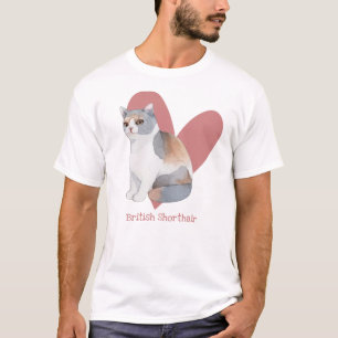 British Shorthair Cat Watercolor Kitty Pink Herz T-Shirt