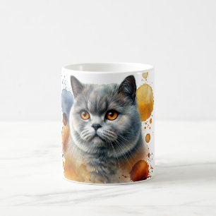 British Shorthair Cat Watercolor Portrait in Blue Kaffeetasse