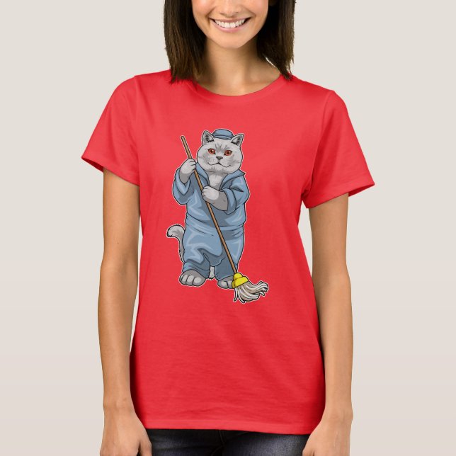British Shorthair Cleaner Mop T-Shirt (Vorderseite)