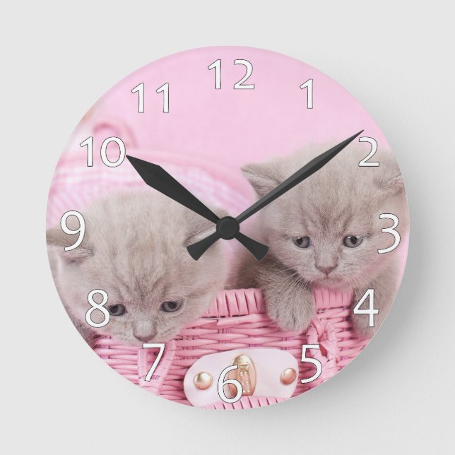 British Shorthair Kittens Runde Wanduhr (Vorderseite)