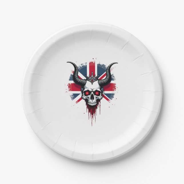 British Skull England UK Flag Premium T-Shirt (1) Pappteller (Vorderseite)