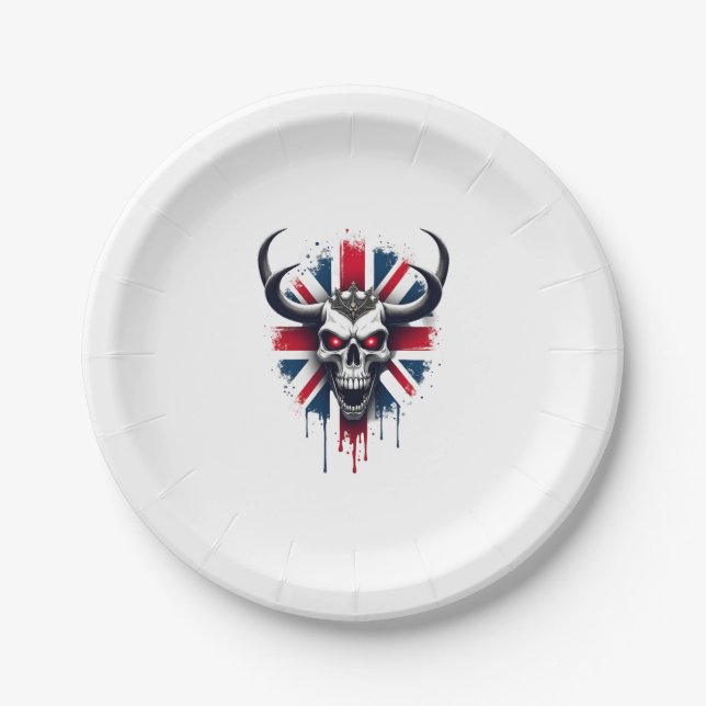 British Skull England UK Flag Premium T-Shirt (2) Pappteller (Vorderseite)
