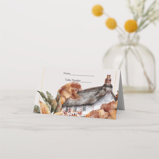 British Thatched Roof Wedding Platzkarte (Vorderseite)