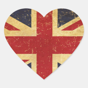 British Union Jack Flag Vintag Herz-Aufkleber