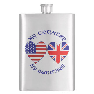 British USA Herzflags Country Heritage Flachmann