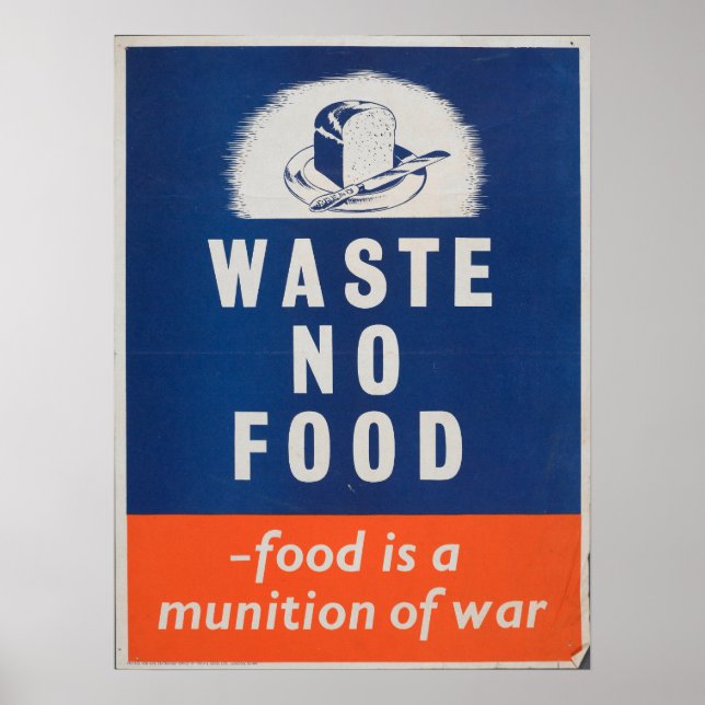 British War Vintage 'Don't Waste Food' Poster (Vorne)