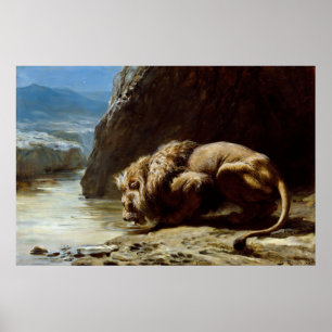 Briton Riviere: The King Drinks, 1881, Lion Poster