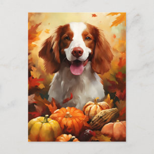 Brittany dog Herbst Erntedank Postkarte