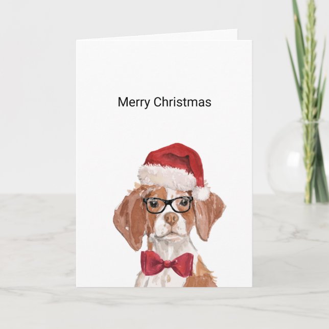 Brittany Dog Santa Weihnachtskarte Karte (Vorderseite)
