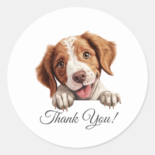 Brittany Dog Vielen Dank Runder Aufkleber (Vorderseite)
