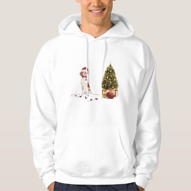 Brittany Funny Christmas Dog and Tree Hoodie (Vorderseite)