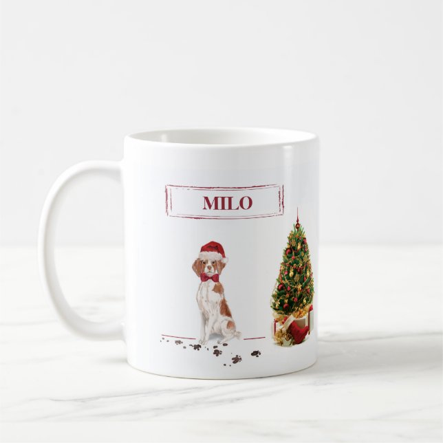 Brittany Funny Christmas Dog and Tree Kaffeetasse (Links)