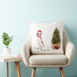 Brittany Funny Christmas Dog and Tree Kissen