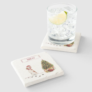 Brittany Funny Christmas Dog and Tree Steinuntersetzer