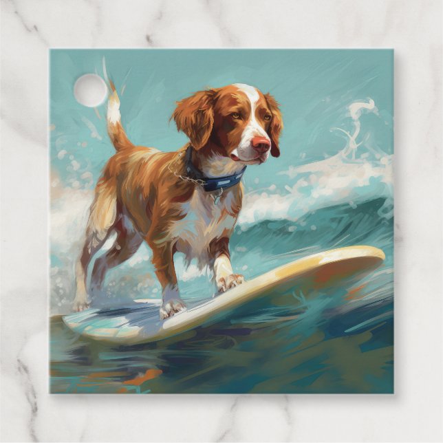 Brittany Spanel Beach Surfmalerei Geschenkanhänger (Vorderseite)