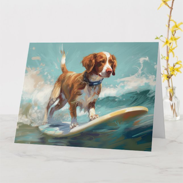 Brittany Spanel Beach Surfmalerei Karte (Gelbe Blume)