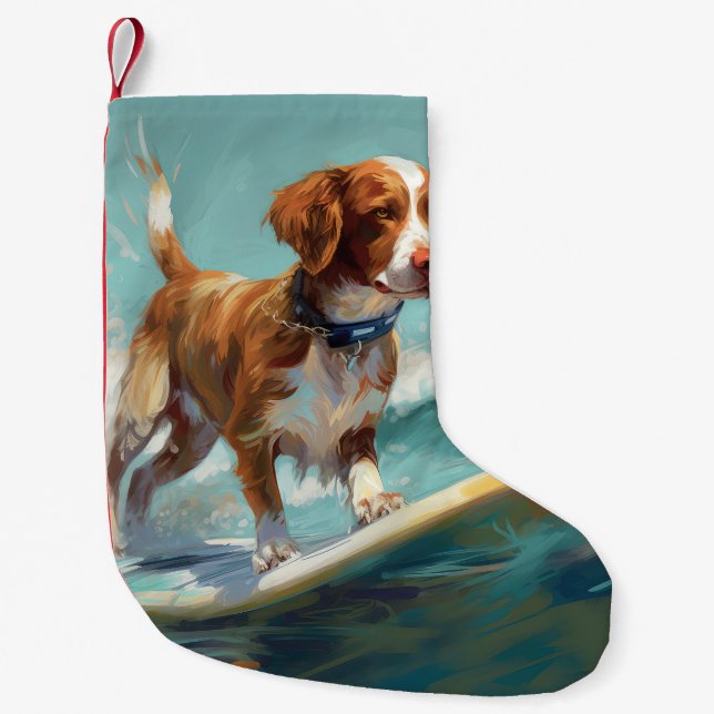 Brittany Spanel Beach Surfmalerei Kleiner Weihnachtsstrumpf (Vorderseite)