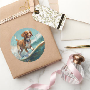 Brittany Spanel Beach Surfmalerei Runder Aufkleber