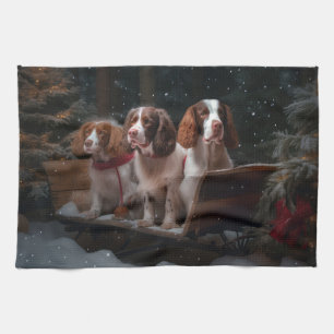 Brittany Spanel Snowy Sleigh Weihnachtsdekor Geschirrtuch