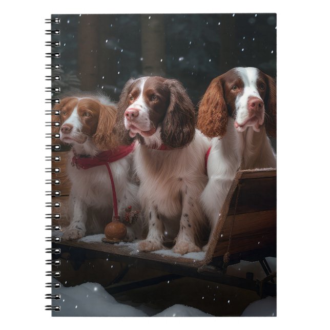 Brittany Spanel Snowy Sleigh Weihnachtsdekor Notizblock (Vorderseite)