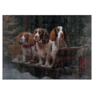 Brittany Spanel Snowy Sleigh Weihnachtsdekor Schneidebrett