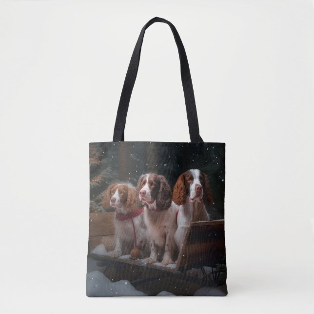 Brittany Spanel Snowy Sleigh Weihnachtsdekor Tasche (Vorderseite)