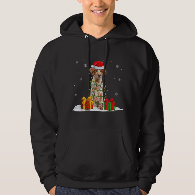 Brittany Spanel Weihnachtsbaum Lichter Xmas Hoodie (Vorderseite)