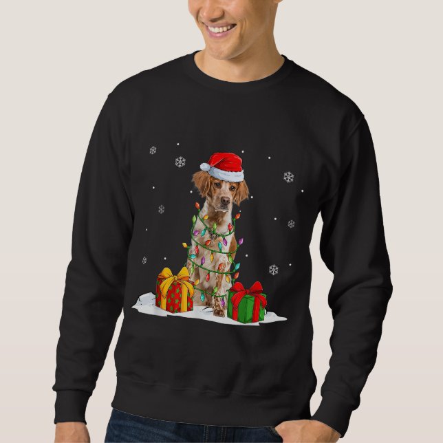 Brittany Spanel Weihnachtsbaum Lichter Xmas Sweatshirt (Vorderseite)